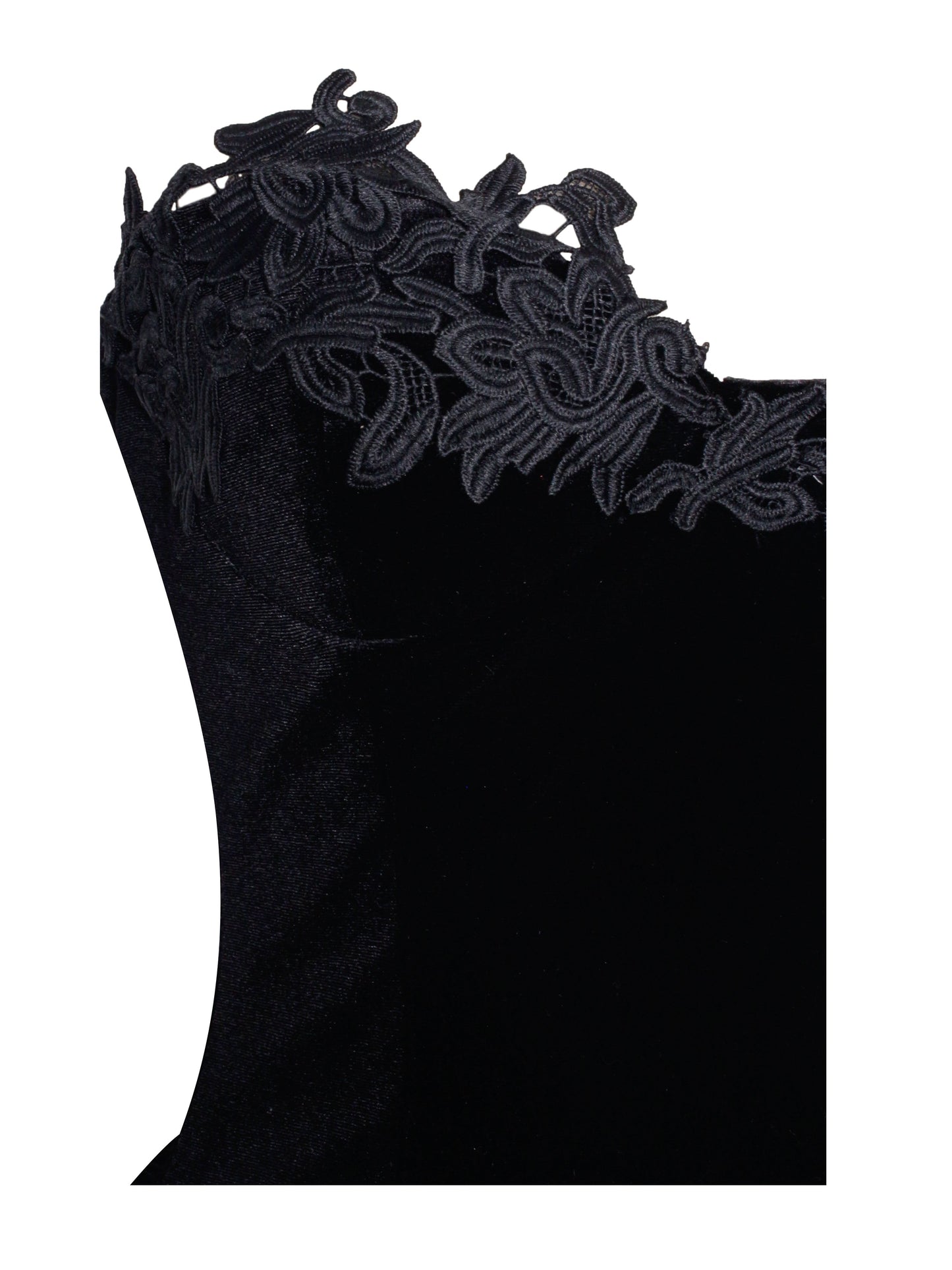 Nora Black Velvet Puffy Mini Dress with Lace Trim