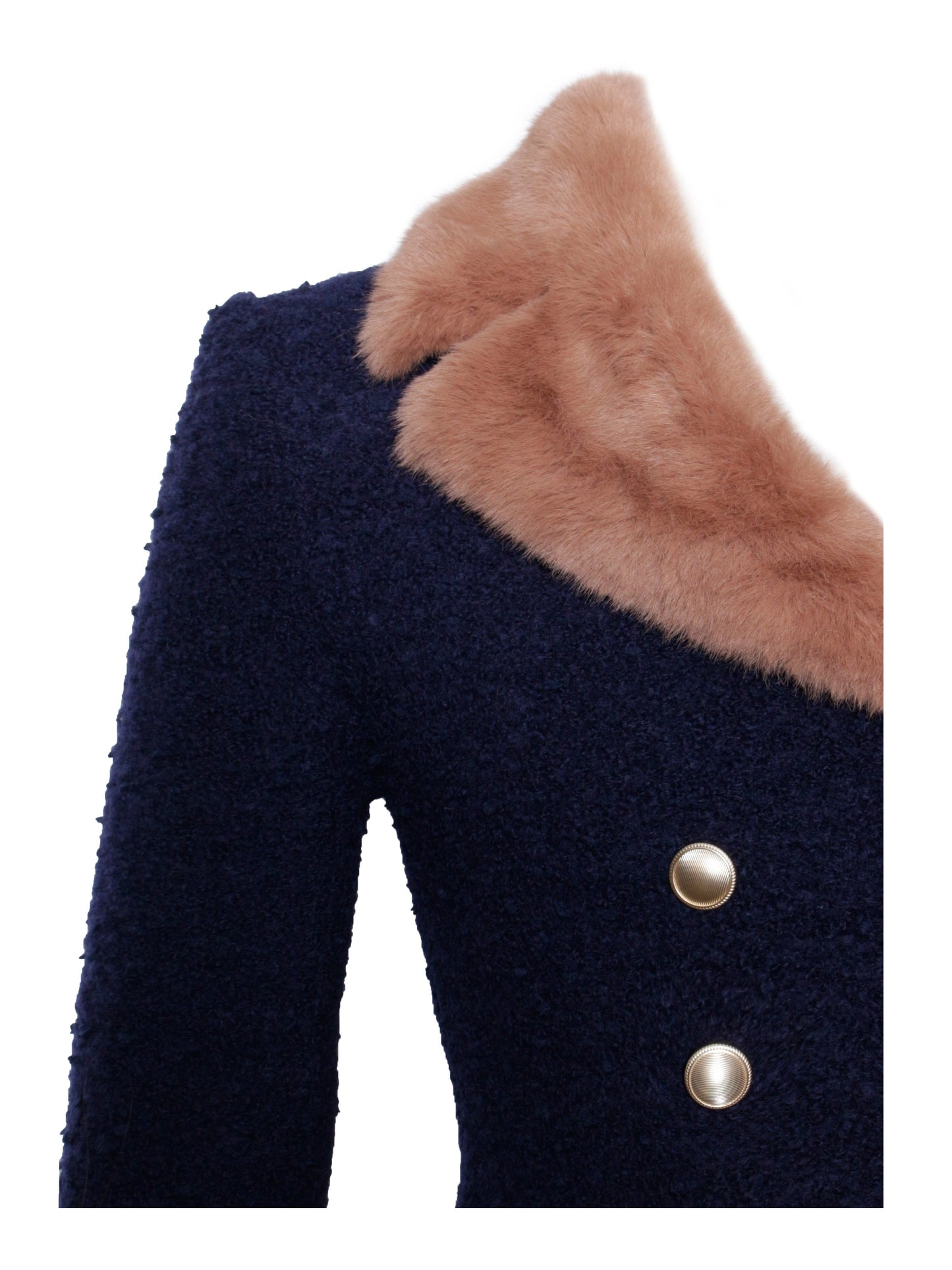 Wava Navy Blue Trim Cropped Boucle Wool Jacket