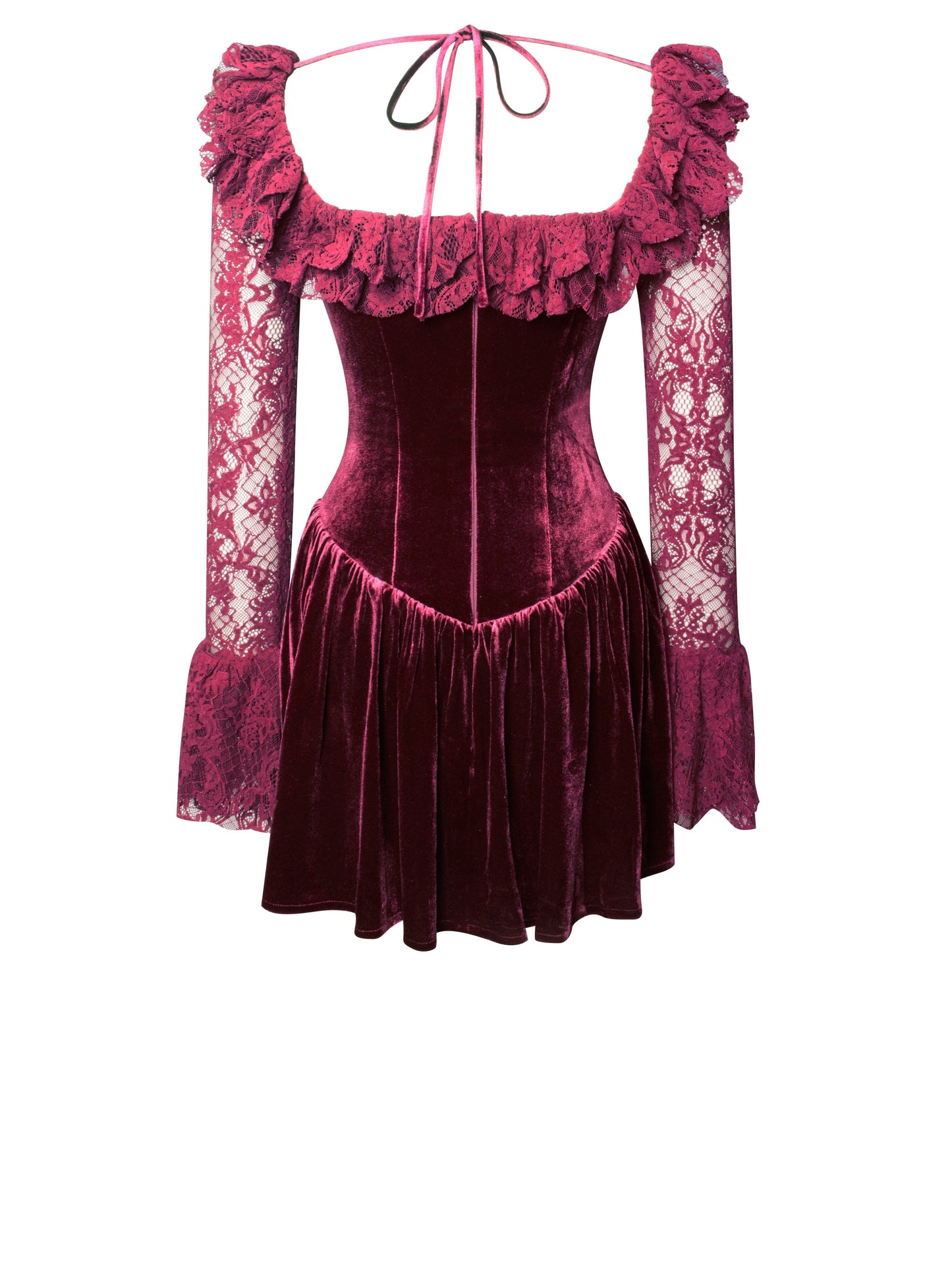 Yachira Burgundy Velvet Lace Flare Mini Dress