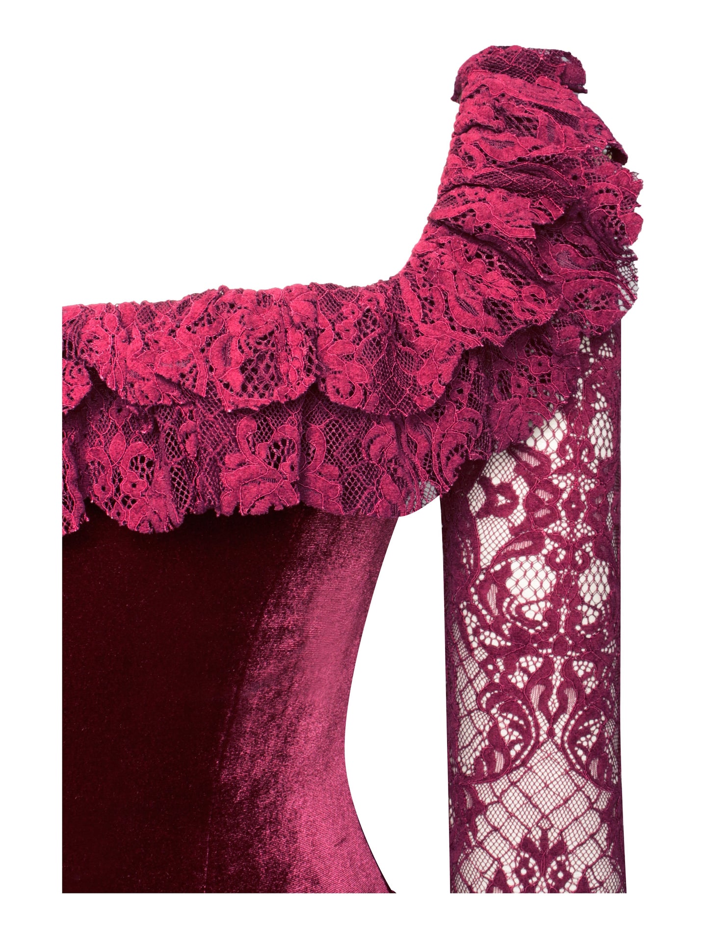 Yachira Burgundy Velvet Lace Flare Mini Dress