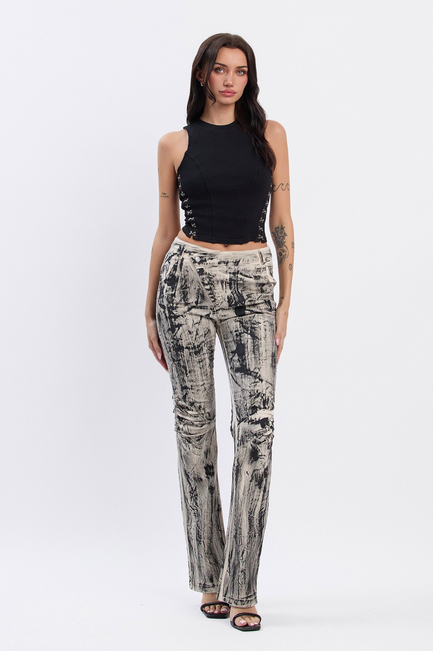Washed Effect Ruched Pants