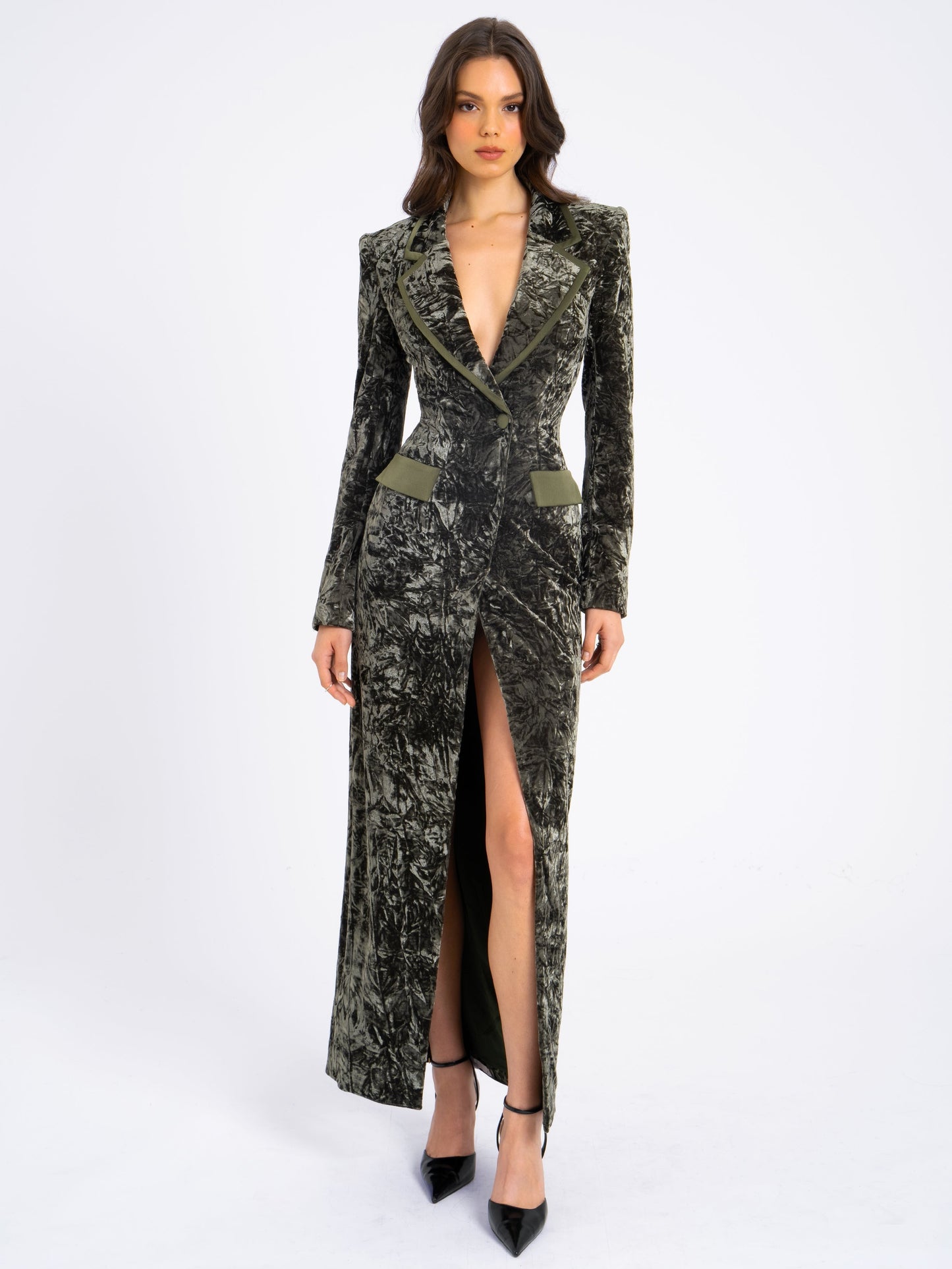 Willow Black Velvet High Slit Blazer Gown