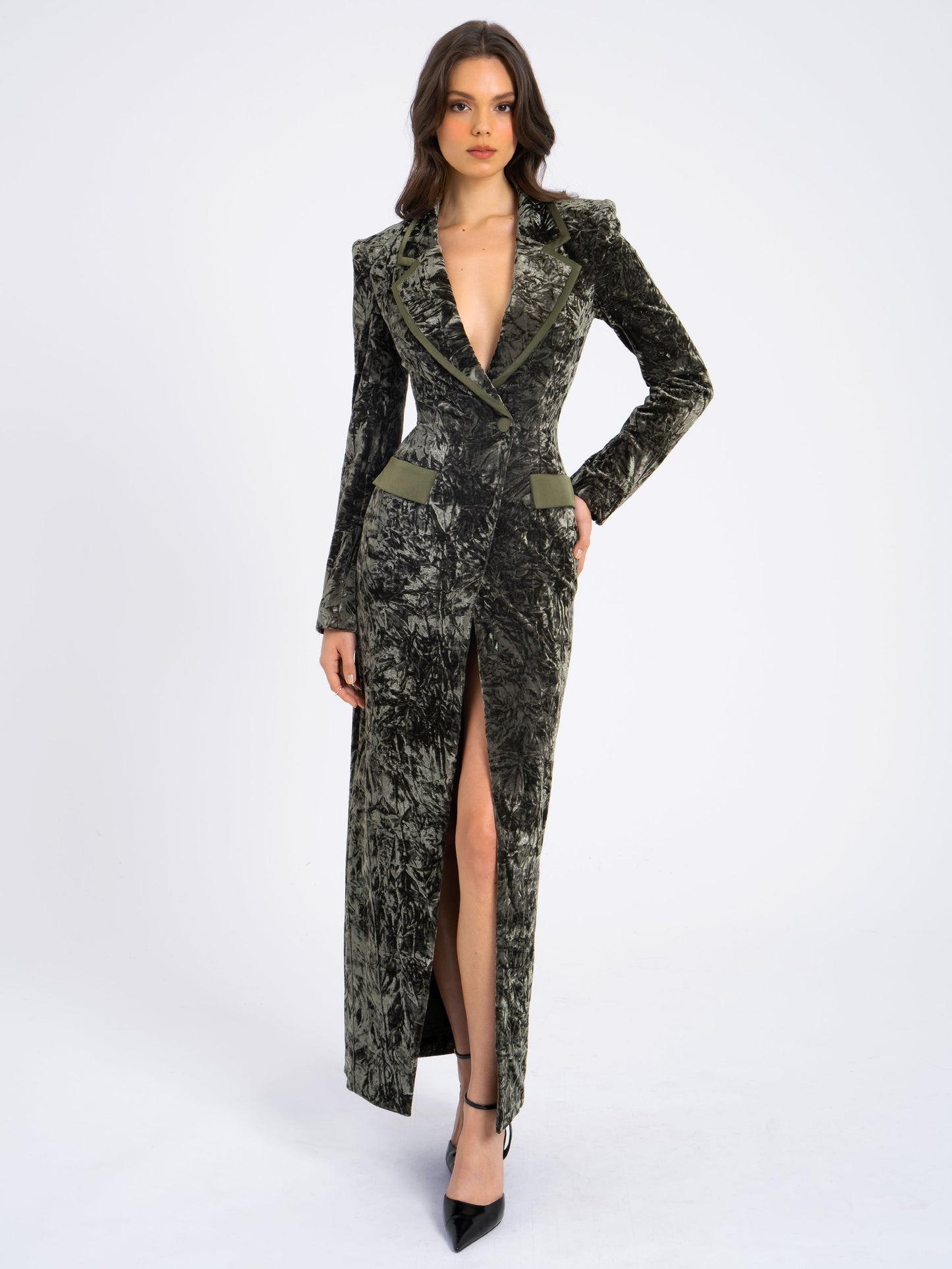 Willow Black Velvet High Slit Blazer Gown