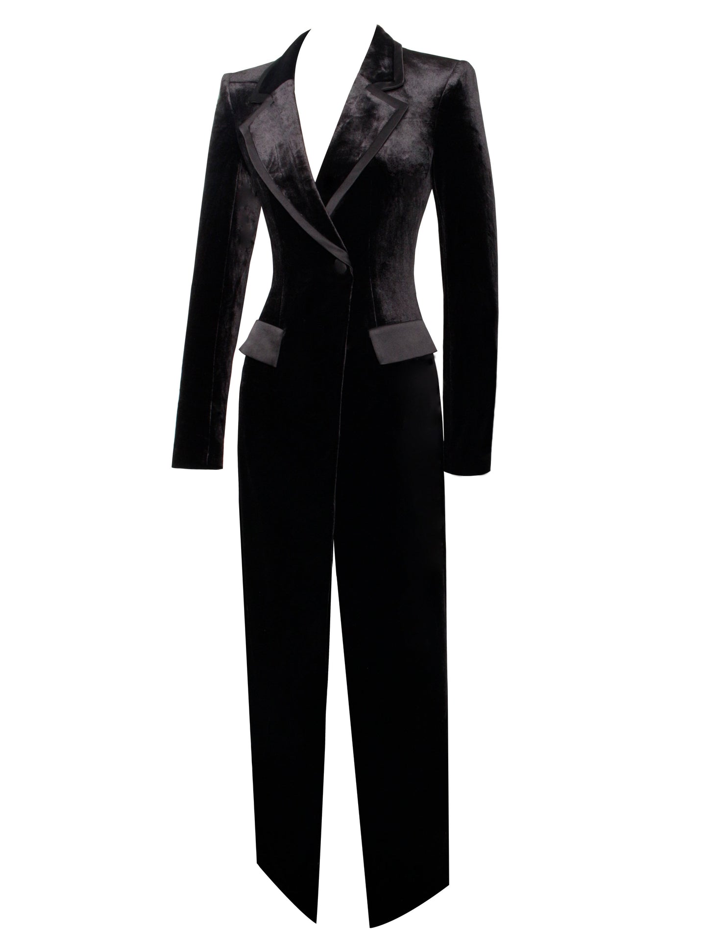 Willow Black Velvet High Slit Blazer Gown