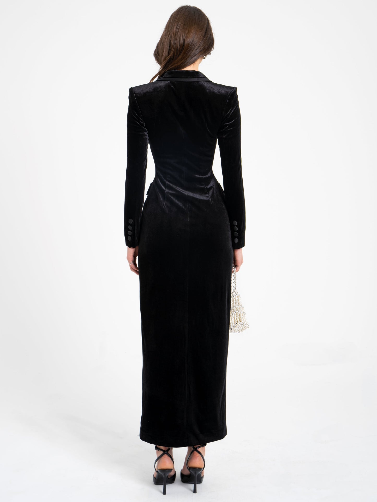 Willow Black Velvet High Slit Blazer Gown
