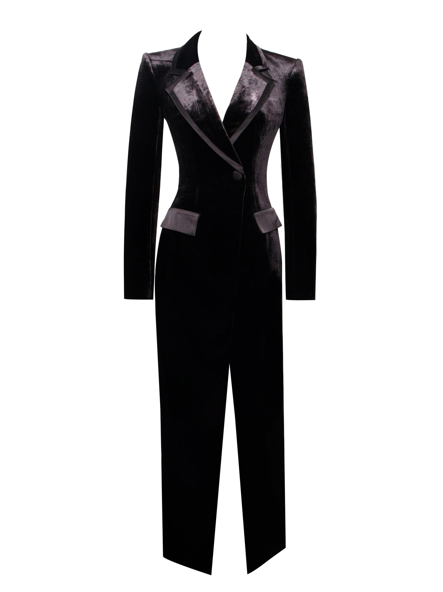 Willow Black Velvet High Slit Blazer Gown