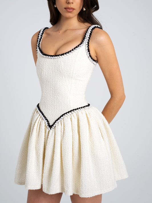 Coco White Boucle Tweed Waist Mini Dress