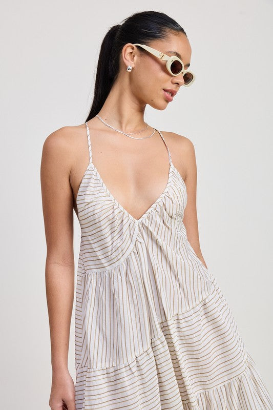 Striped Cross Back Maxi Dress