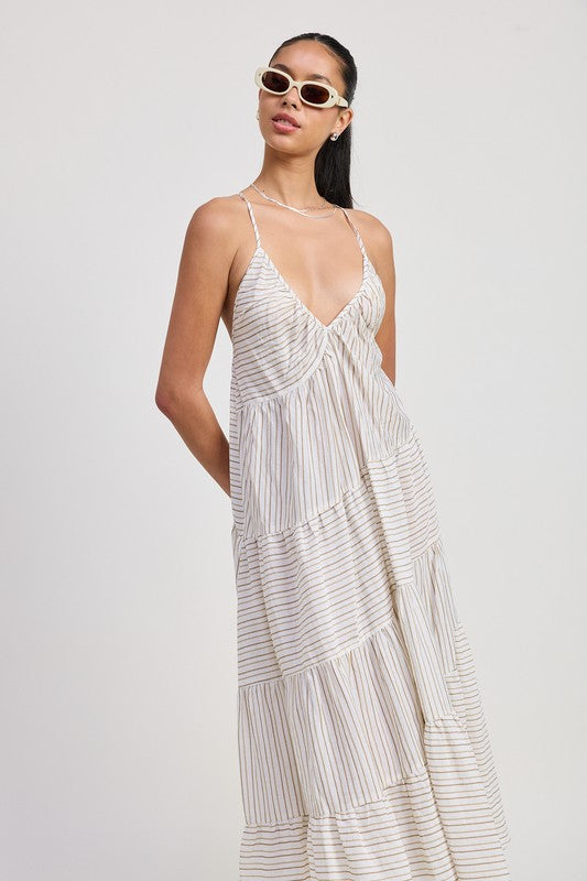 Striped Cross Back Maxi Dress