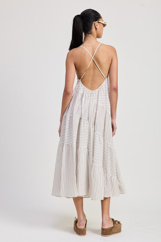 Striped Cross Back Maxi Dress