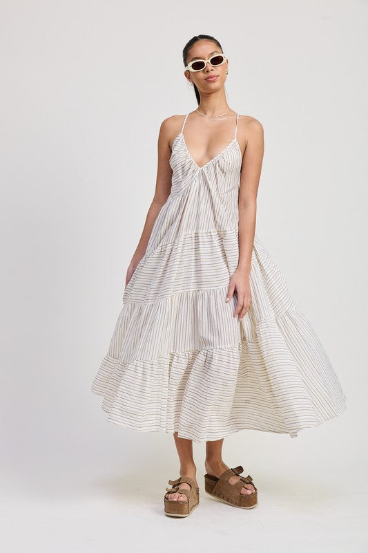 Striped Cross Back Maxi Dress
