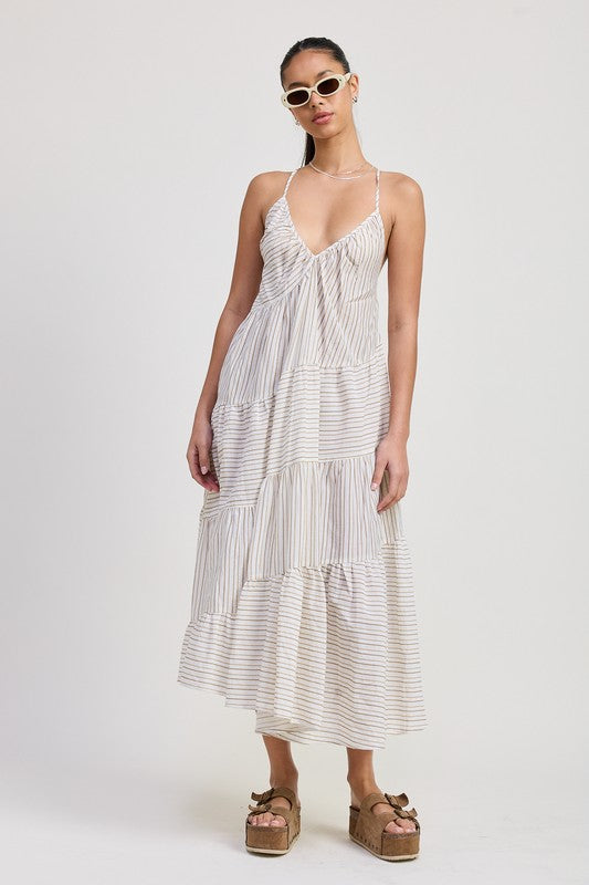 Striped Cross Back Maxi Dress