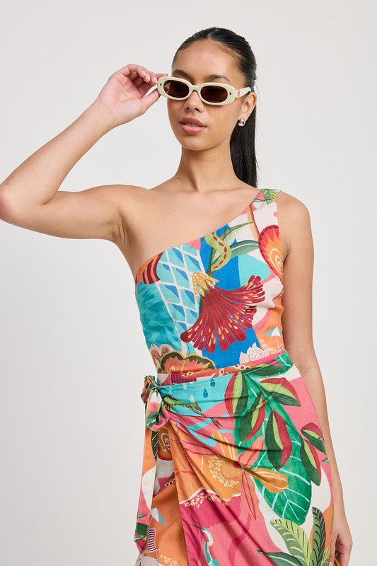 One Shoulder Wrapped Mini Dress