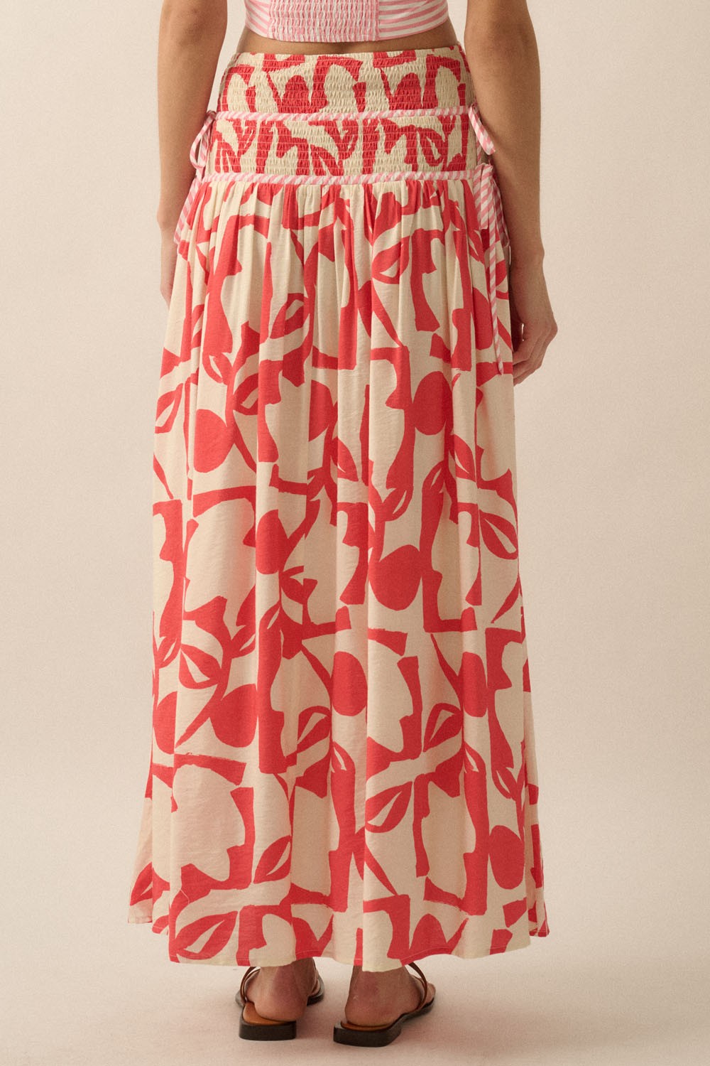 Abstract Floral-Print Tiered-Waist Maxi Skirt
