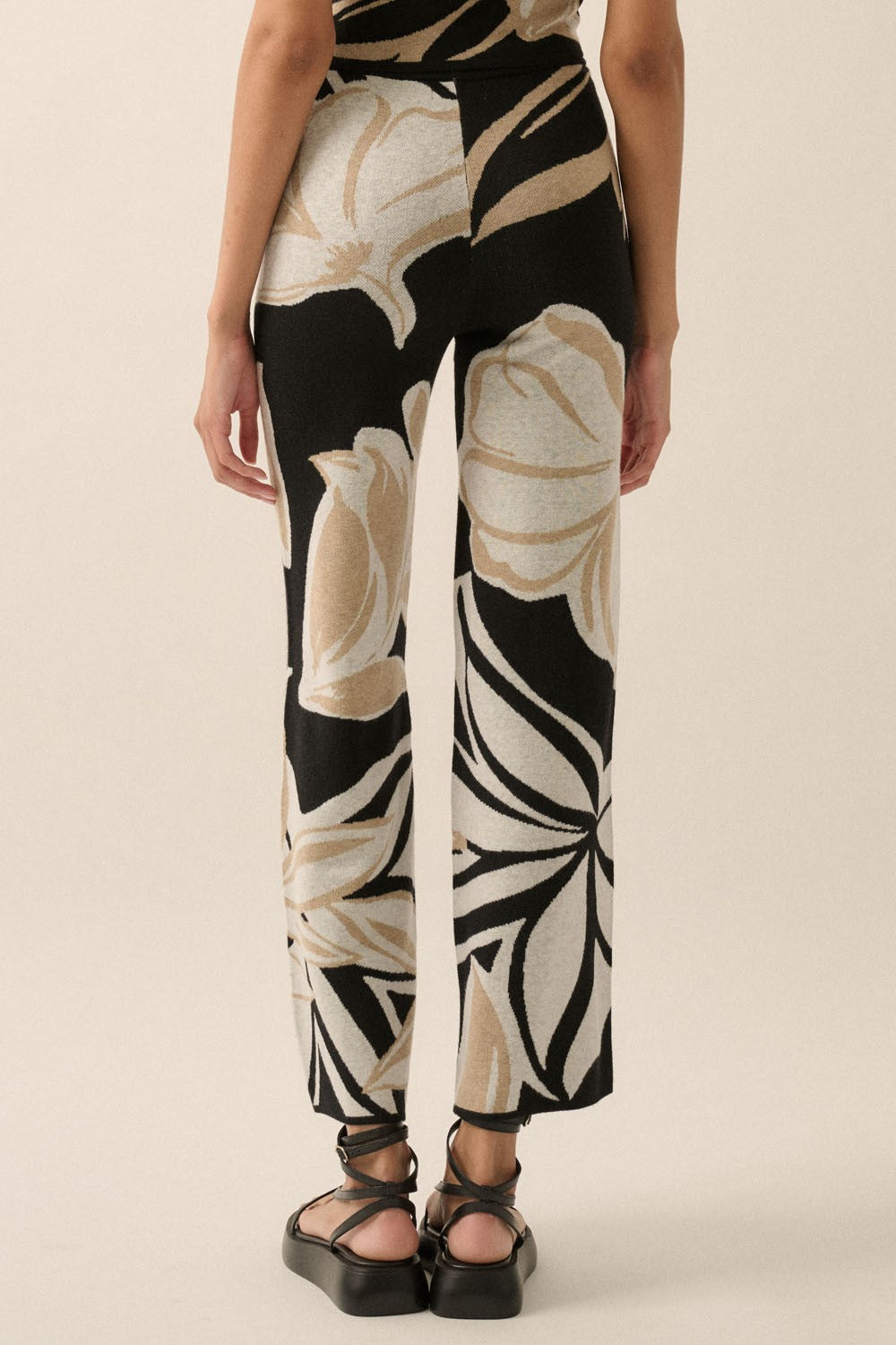 Floral Jacquard Knit High-Waist Sweater Pants