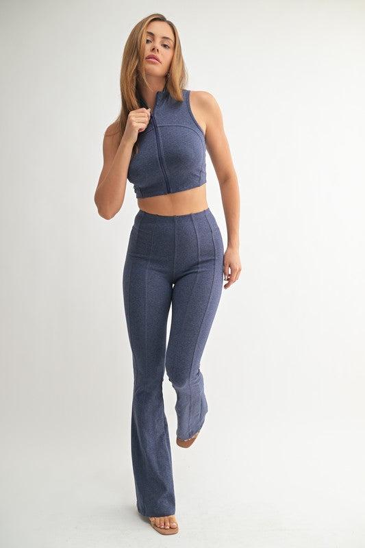 Navy Zipped Up Matching Pant Set