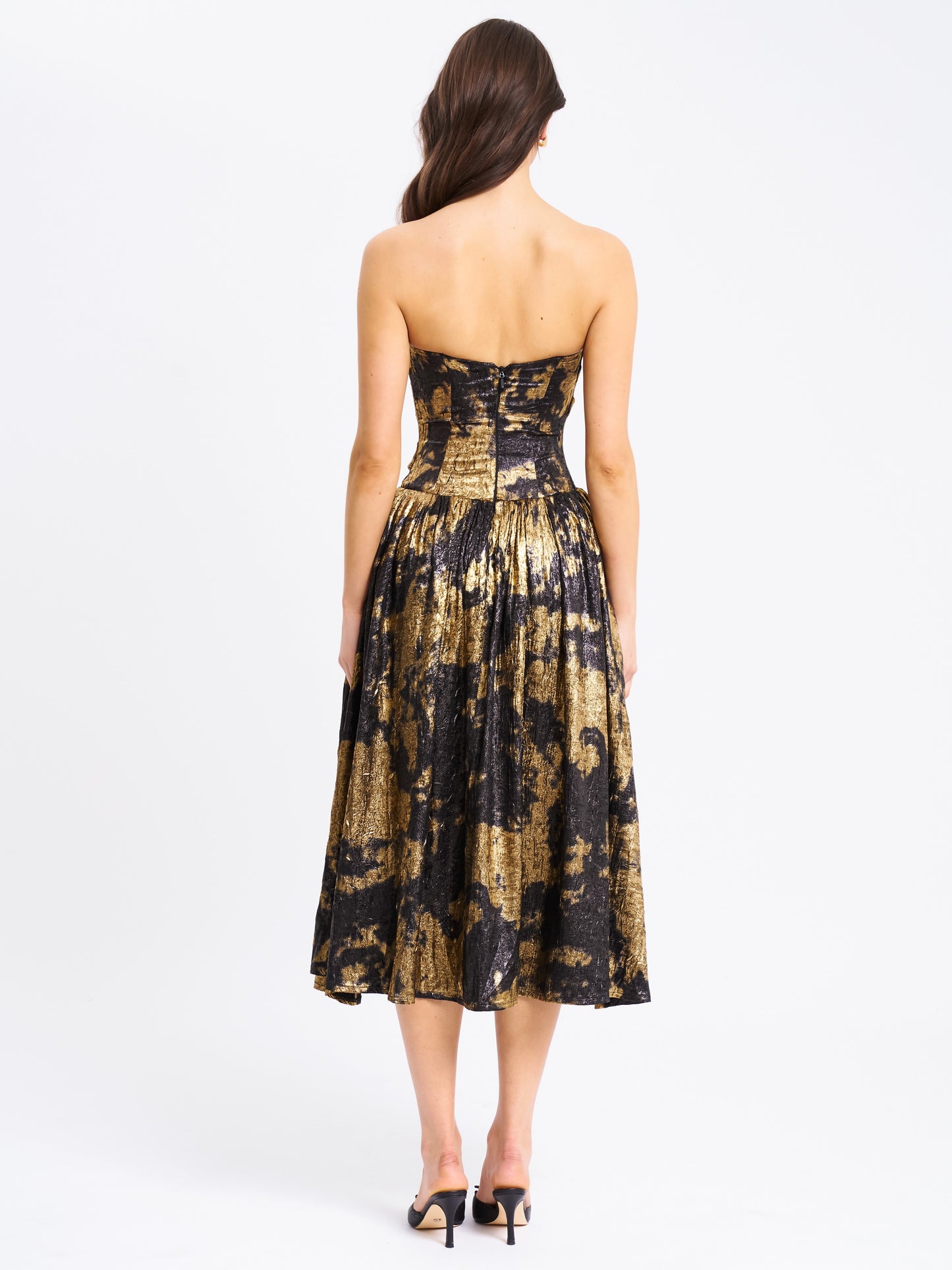 Saanvi Gold Tie Dye Bronzing Drop Waist Midi Dress