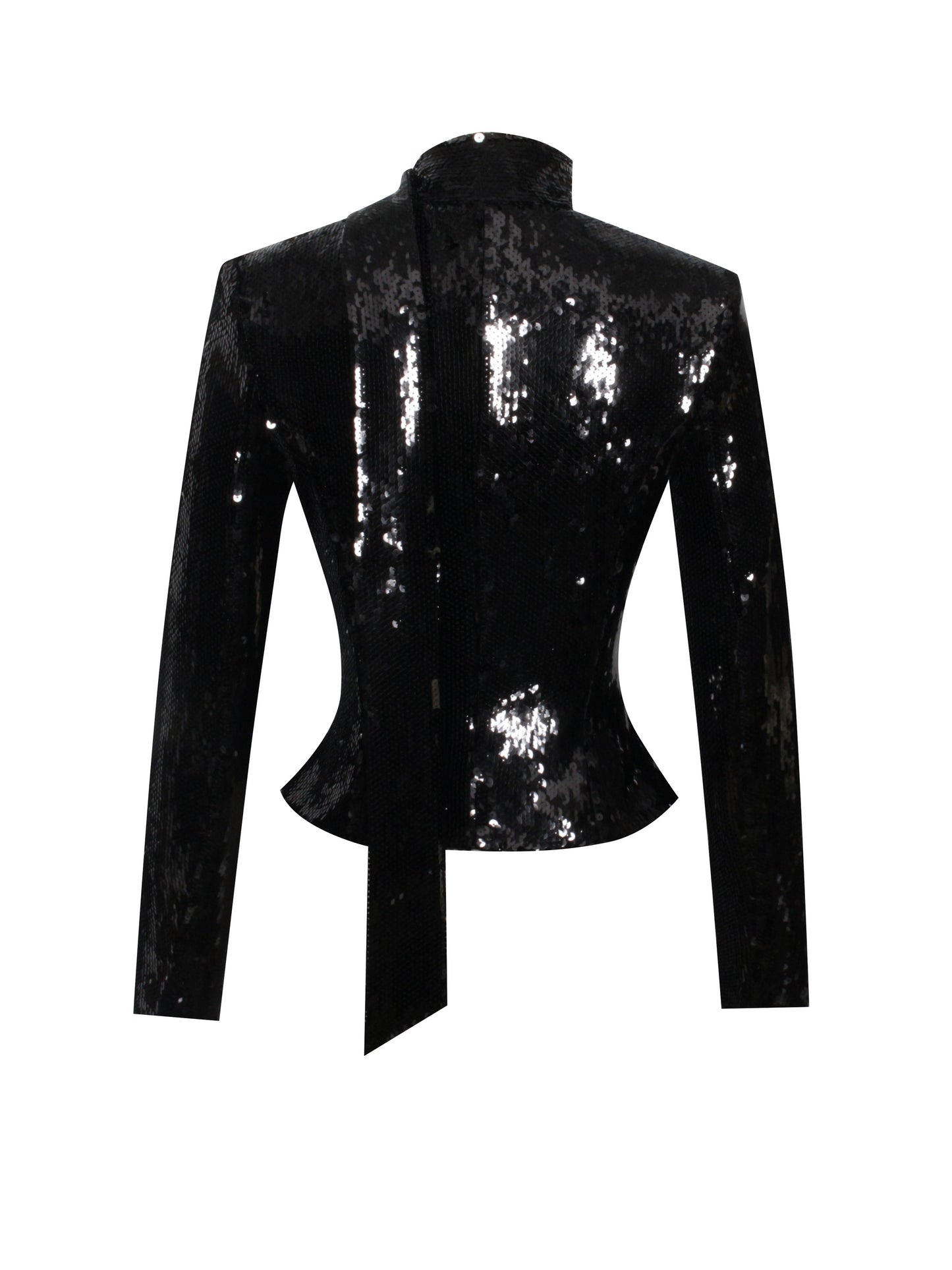 Tamina Black Sequin Deep V Peplum Top With Scarf