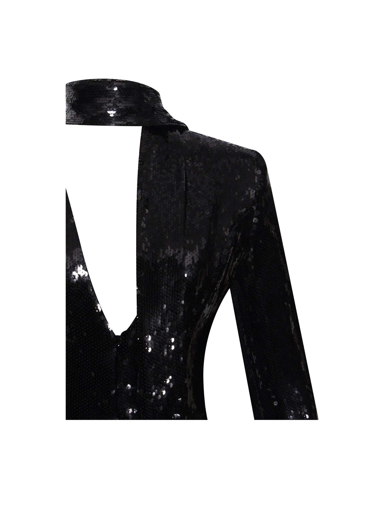 Tamina Black Sequin Deep V Peplum Top With Scarf