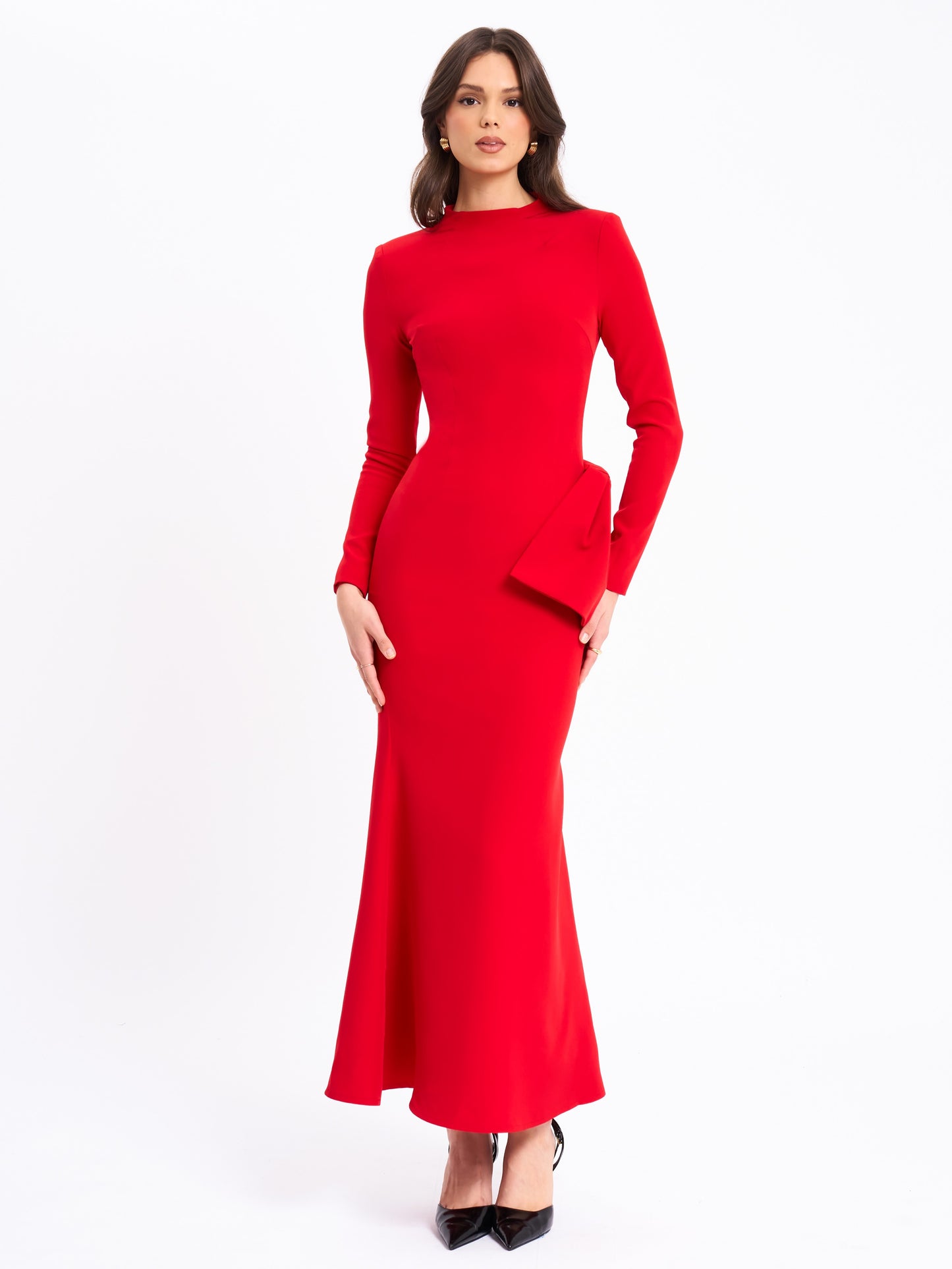 Radha Red Backless Longsleeve Maxi Dress With Bow
