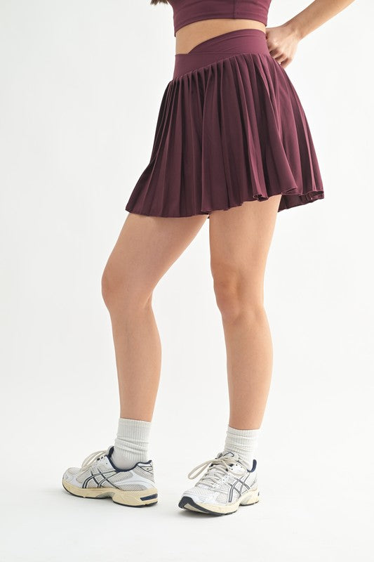 Crossover Waist Pleated Skort