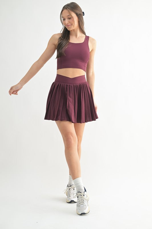 Crossover Waist Pleated Skort