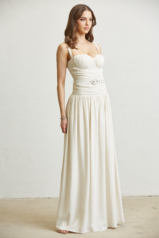 Linen Textured Belted Maxi Dress
