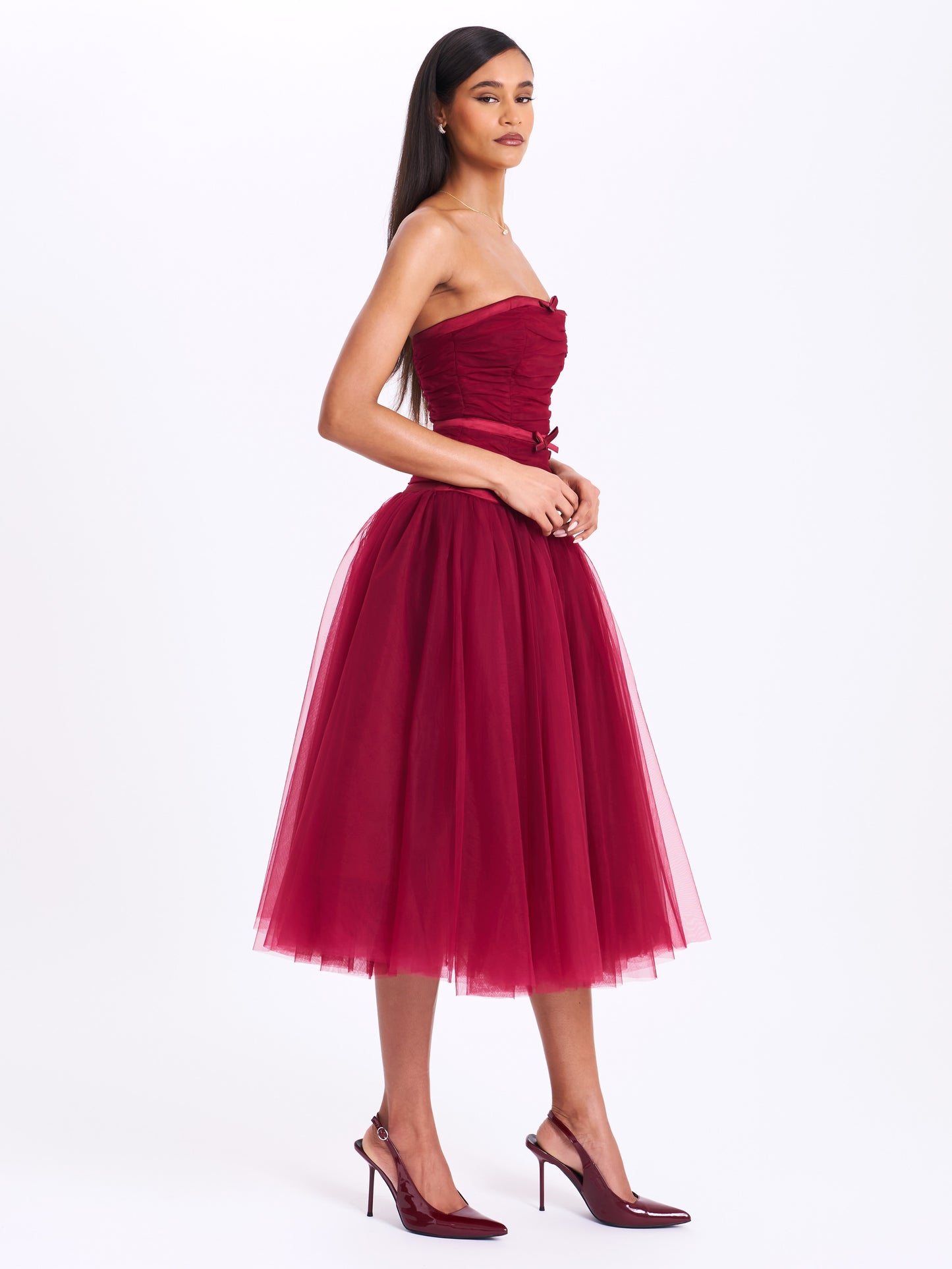 Mabel Drop Waist Layered Mesh Midi Puffy Dress