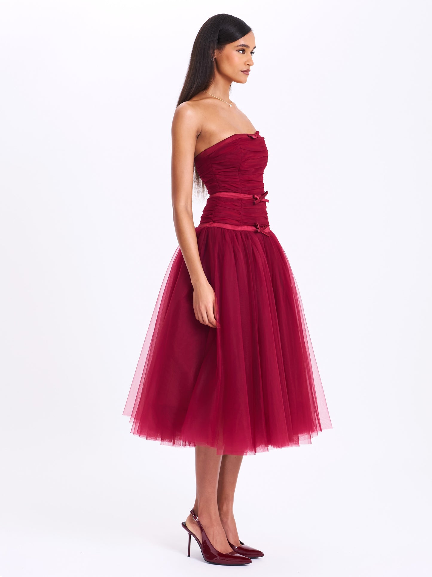 Mabel Drop Waist Layered Mesh Midi Puffy Dress