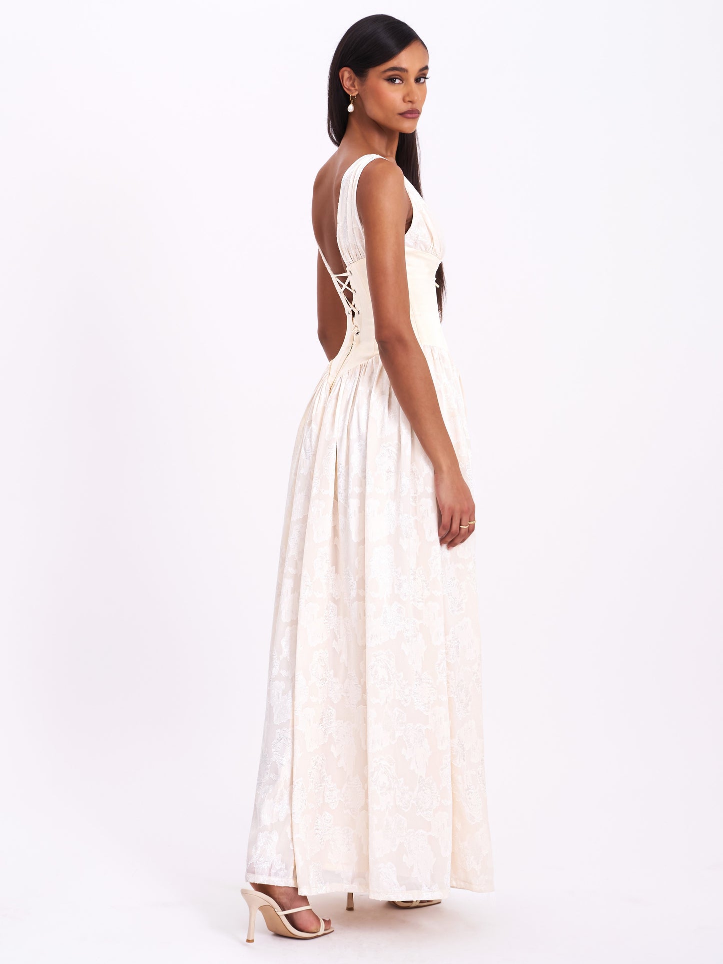 Sabrina Yellow High Slit Jacquard Maxi Dress