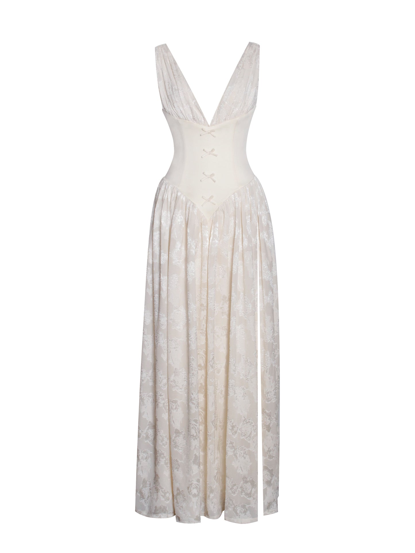 Sabrina Yellow High Slit Jacquard Maxi Dress