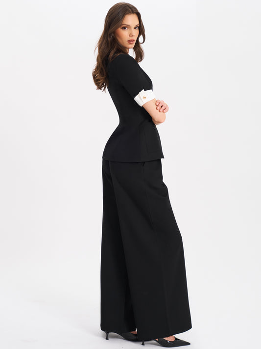 Aleeza Black Wide Leg Suit Pants