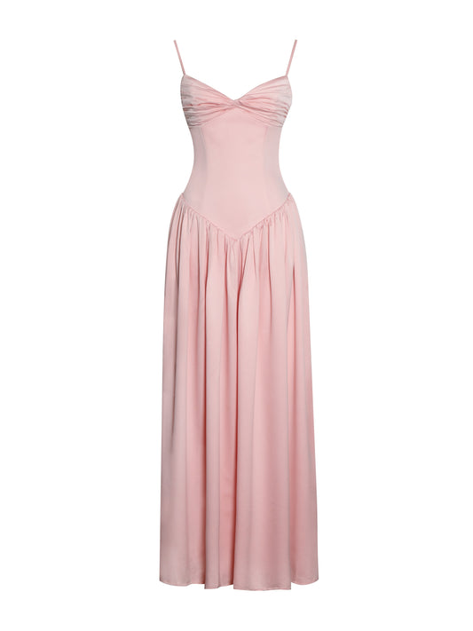 Najwa Baby Pink Ruched Breast Drop Waist Dress