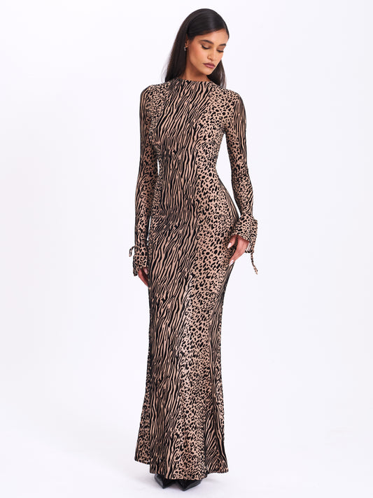 Waylynn Nude Black Animal Print Burnout Dress