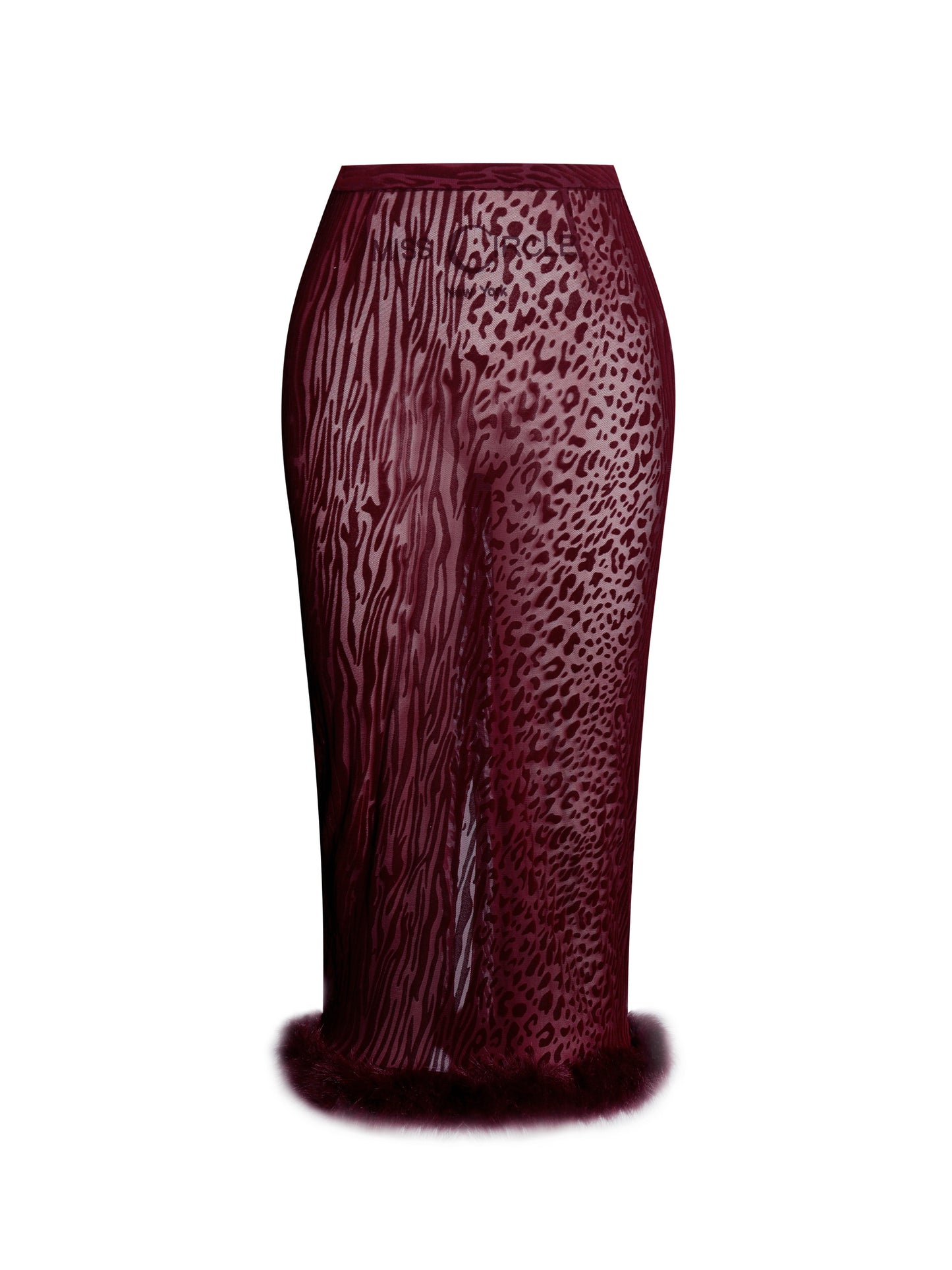 Halia Burgundy Animal Print Burnout Velvet Skirt