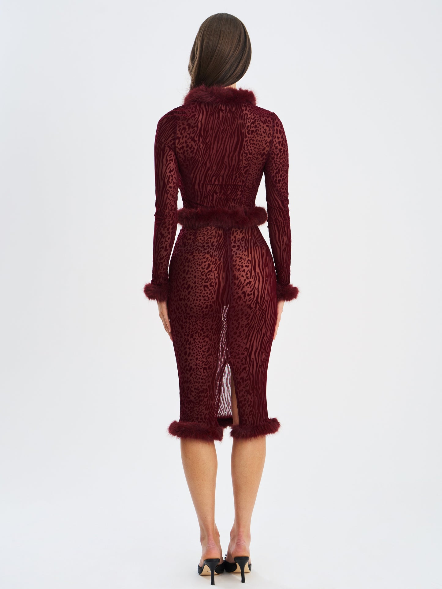 Halia Burgundy Animal Print Burnout Velvet Skirt
