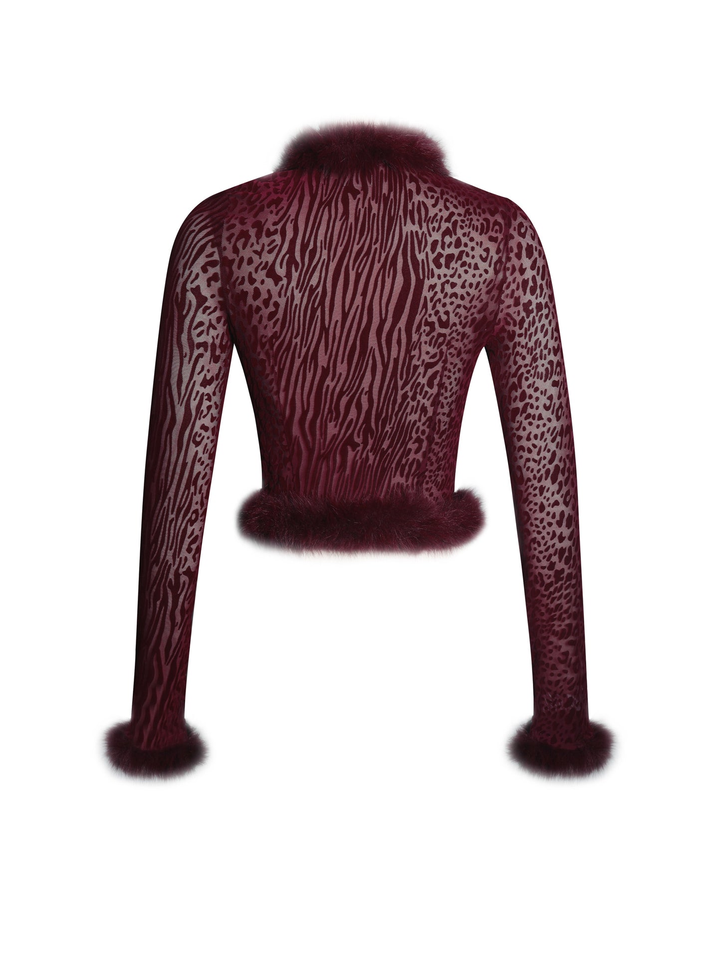 Hali Burgundy Animal Print Burnout Velvet Fur Top