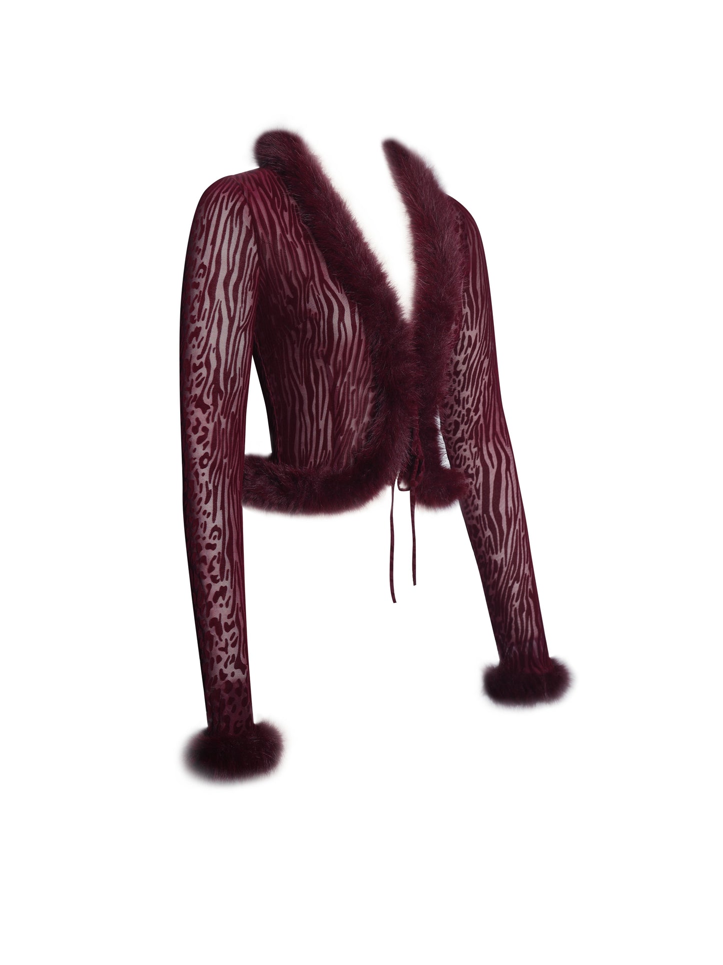 Hali Burgundy Animal Print Burnout Velvet Fur Top
