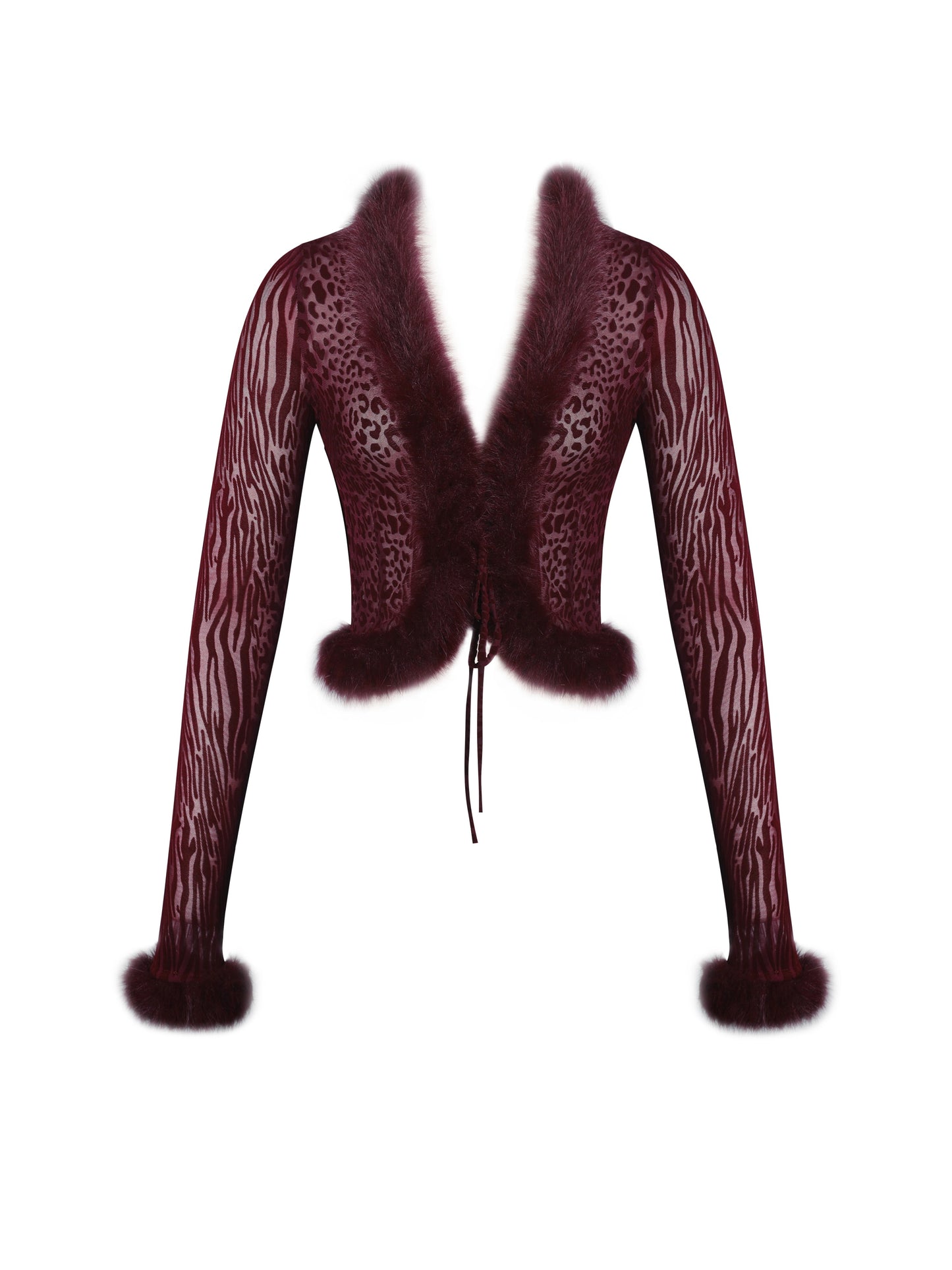 Hali Burgundy Animal Print Burnout Velvet Fur Top