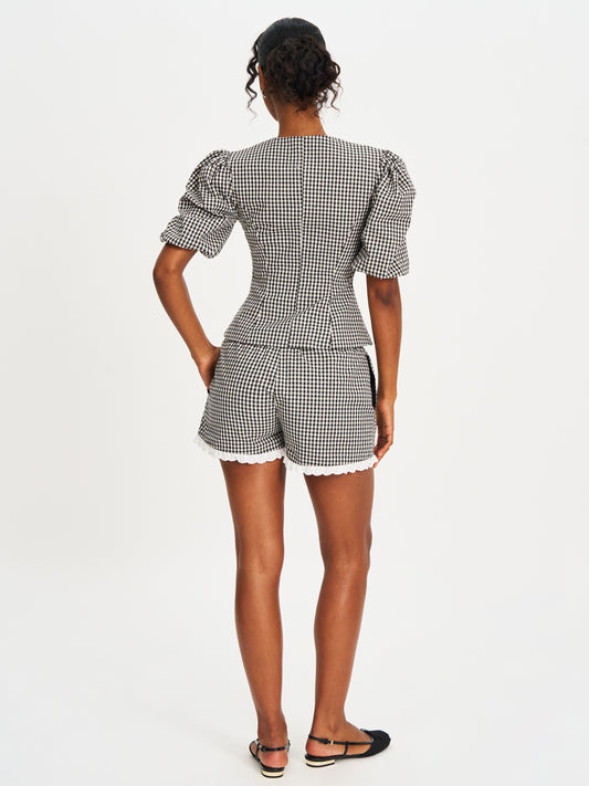 Qutayla Black Gingham Lace Trim Shorts