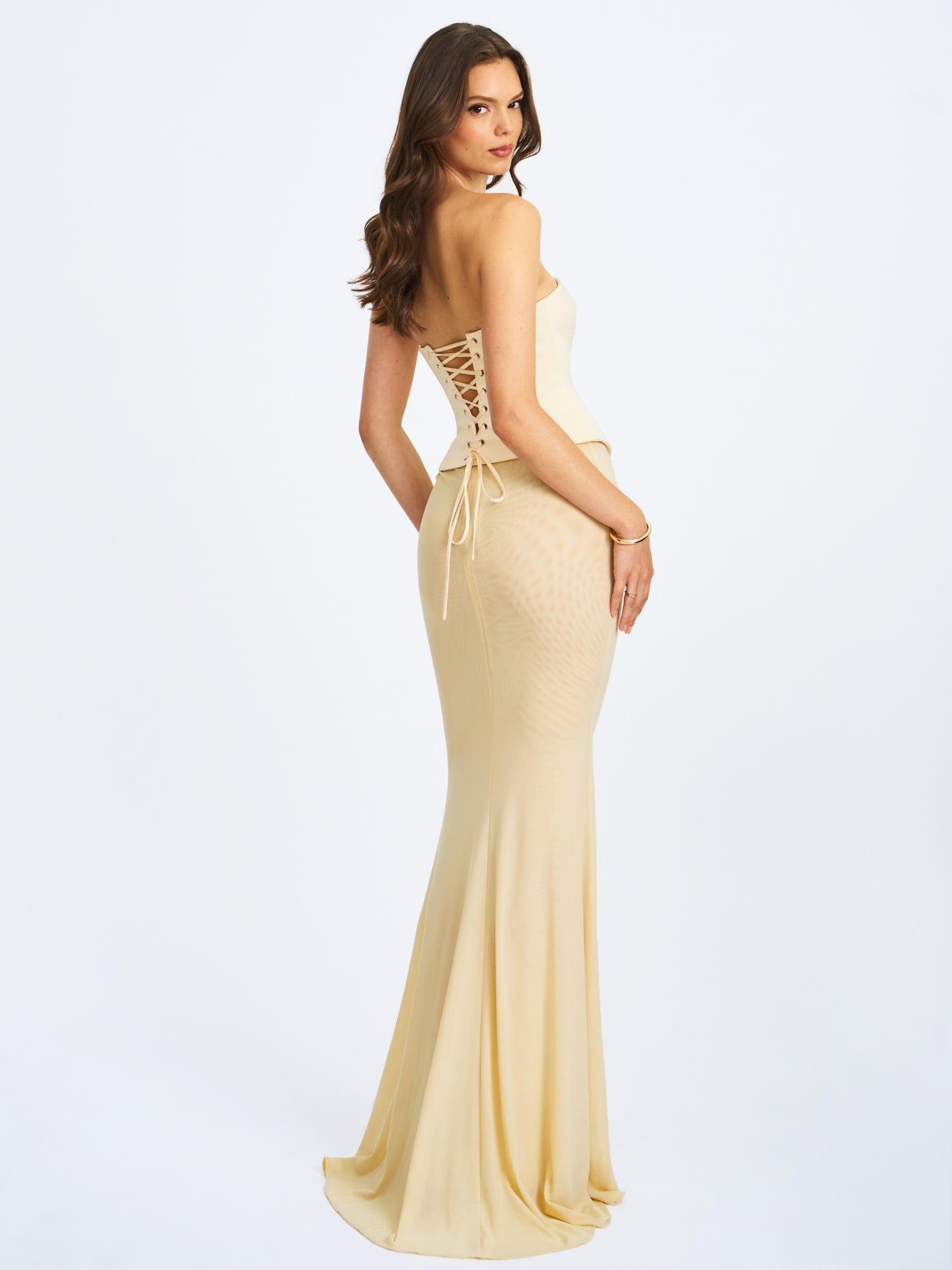 Adelina Butter Yellow Peplum Mermaid Gown