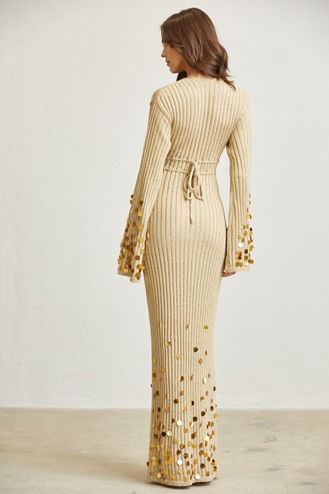 Sequin Rib-Knit Maxi Dress