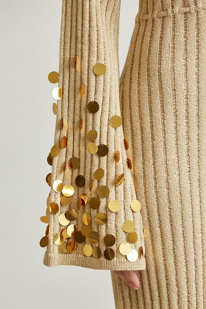 Sequin Rib-Knit Maxi Dress