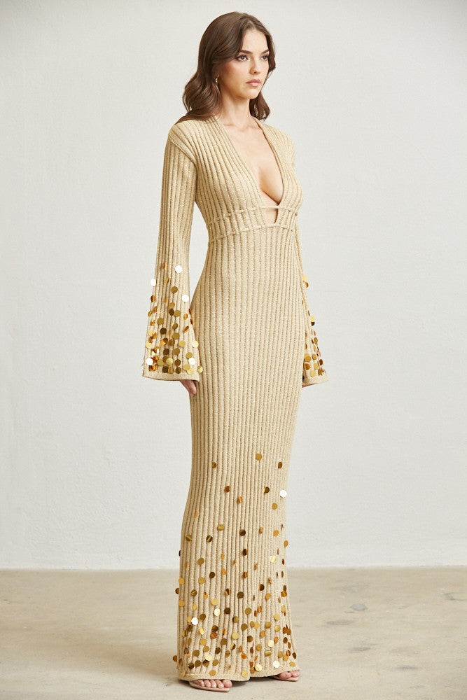 Sequin Rib-Knit Maxi Dress