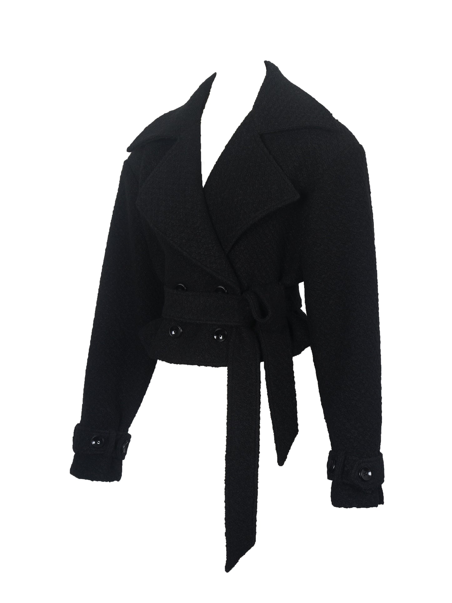 Dara Black Wool Double-breasted Belted Coat