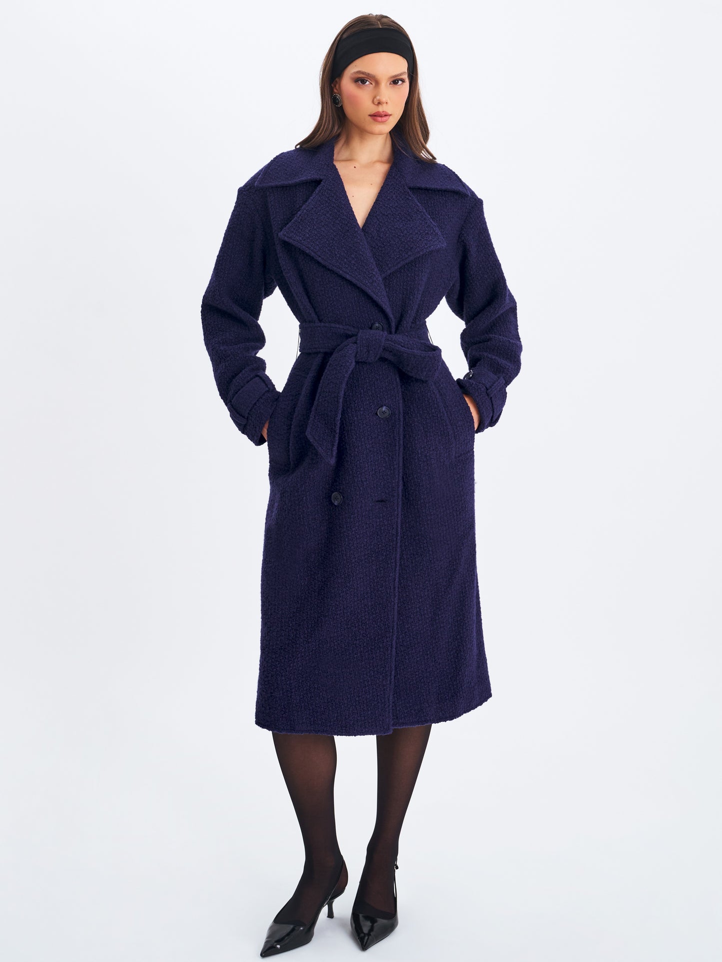 Jaelyn Midnight Blue Double-breasted Belted Coat