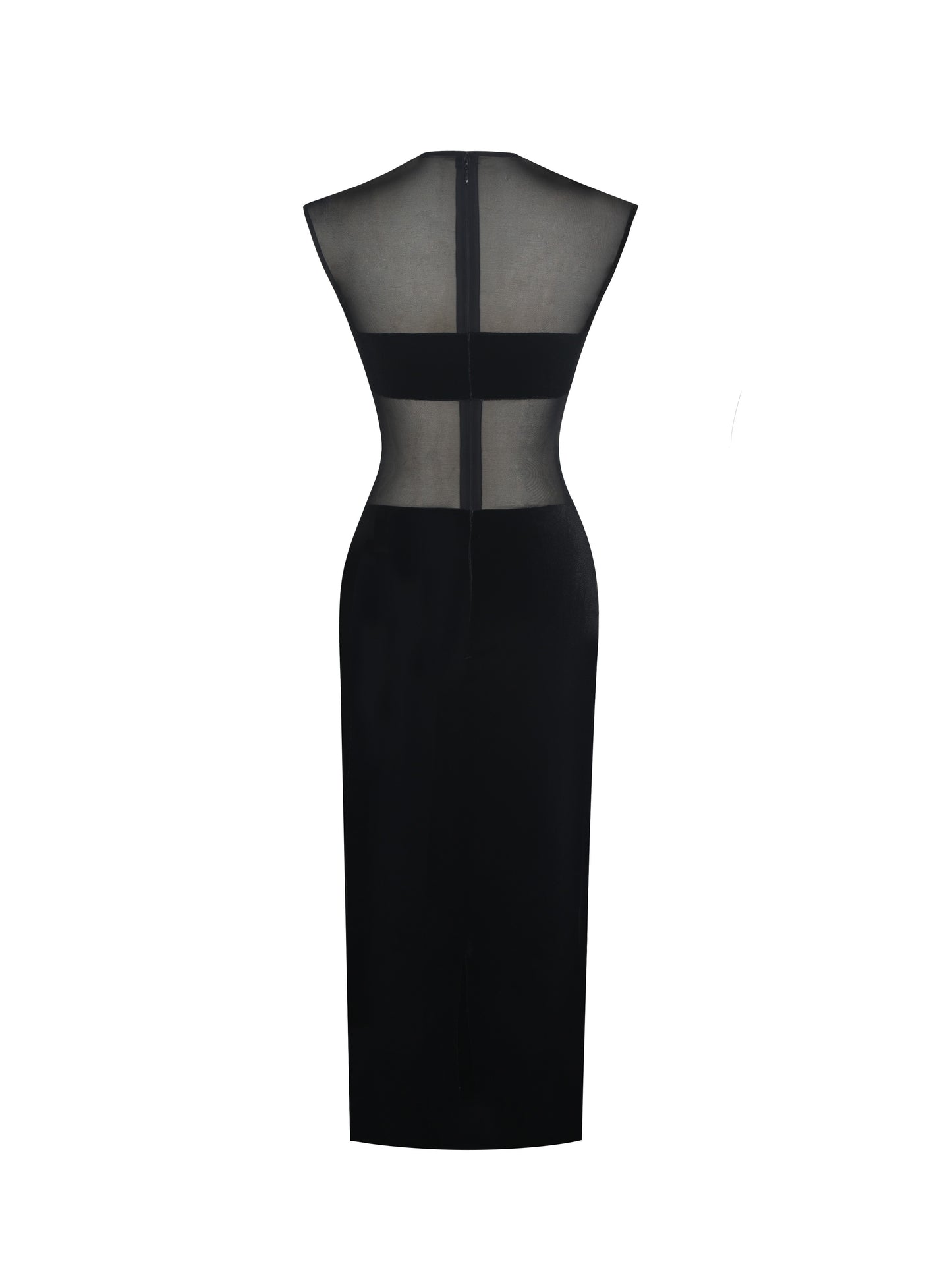 Quielle Black Mesh And Velvet Midi Bodycon Dress