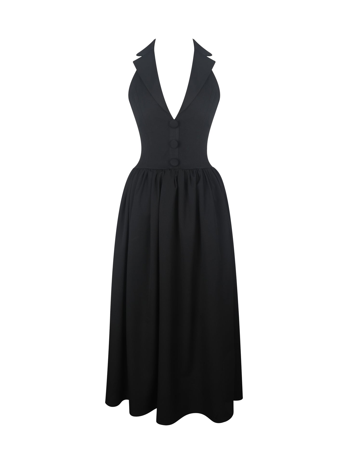 Delaney Black Lapel Halter Midi A-line Dress