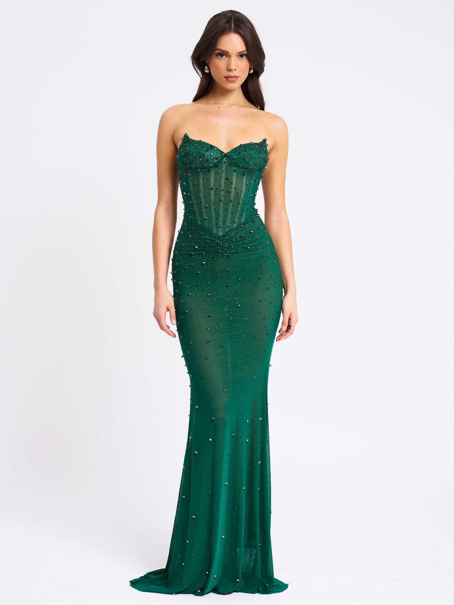 Fatima Green Crystal Sleeveless Corset Maxi Dress