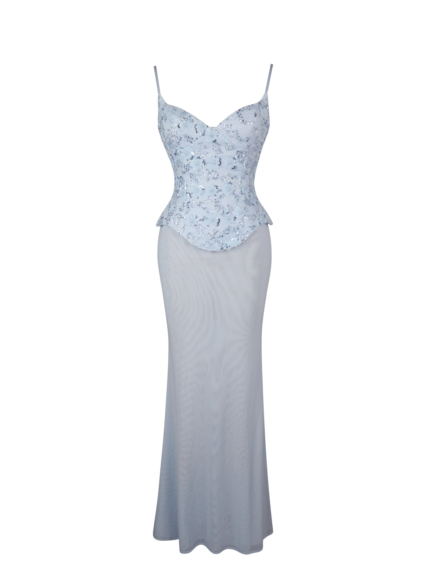 Aurielle Baby Blue Sweetheart Mermaid Peplum Maxi Dress